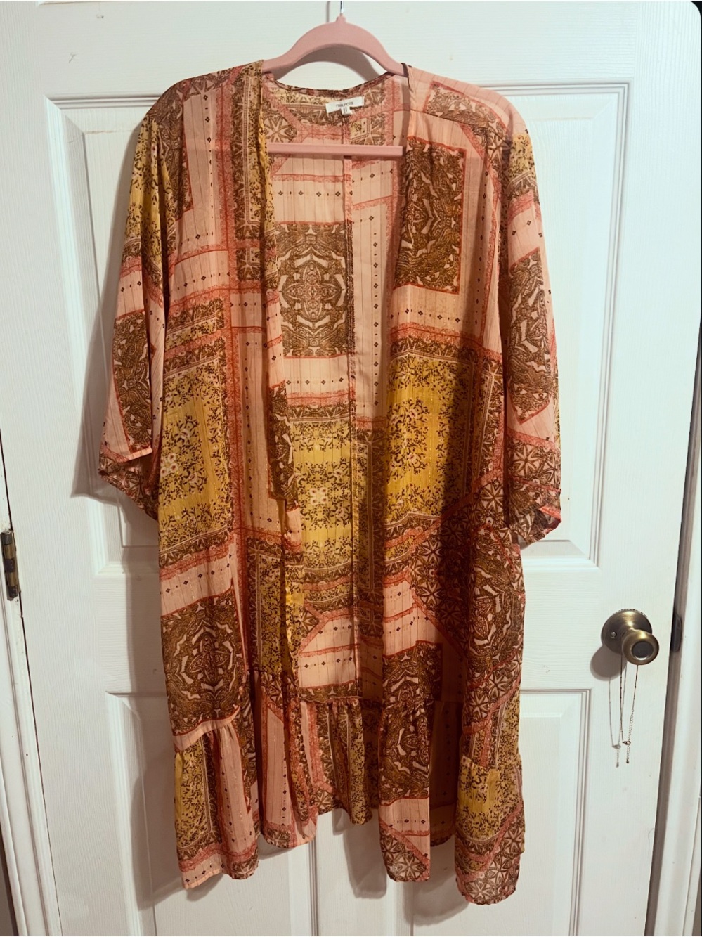 Maurice’s | Boho Patchwork Floral Kimono in Pink, Mustard & Brown - Sz 2X
